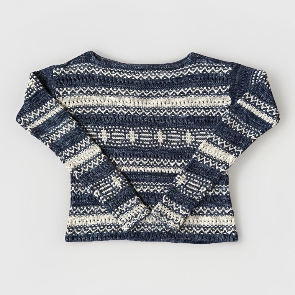 Lauren Ralph Lauren Sweater Women's Size XXS Fair Isle Knit Blue Cotton Linen